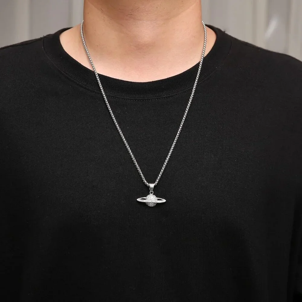 Stunning Saturn Necklace - Cubic Zirconia Planet Pendant for Modern Fashionistas